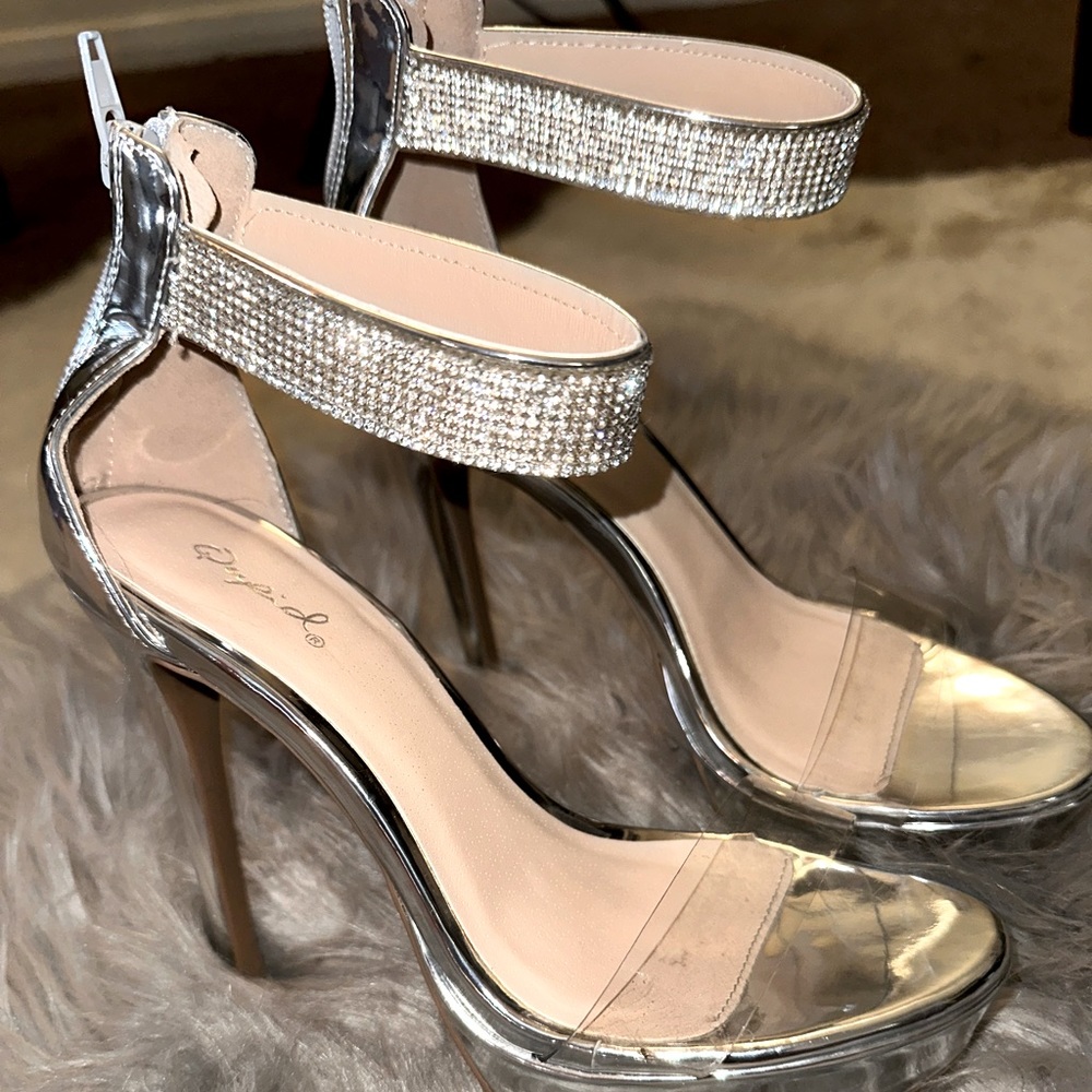 Silver and Rhinestone strap Heels